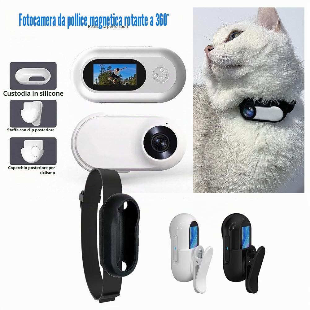 Collare per fotocamera per gatti, collare per cani con videocamera HD 1080p, mini action cam HD 1080p, piccola videocamera per animali domestici, sport, ciclismo, regalo di compleanno