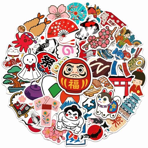 Japanese Traditional Culture Stickers, 50 Pcs Vinyl Waterproof Japan Travel Decal for...