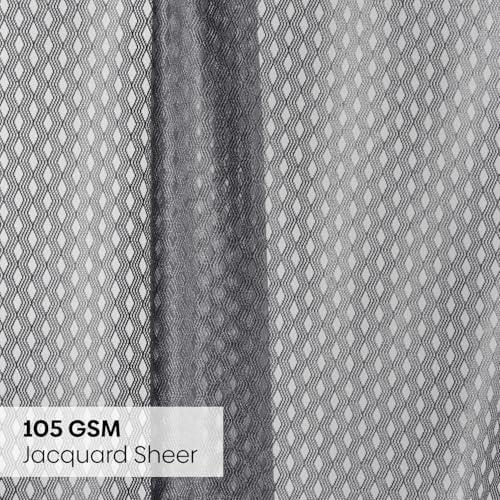 Image of haus & kinder Jacquard Sheer Window Curtains 5 Feet Long Pack of 2 Window Curtains, 5 Feet Curtains for Window, (Abstract Geometric Design, Silver Ripple Ice Blue, 114x152cm)