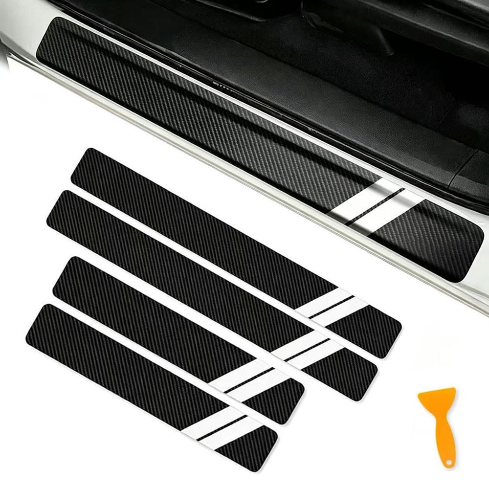 HIJOIO Car Door Sill Protector for,Scuff Plates,Carbon Fiber Effect Sill Guards,Threshold Guards,Welcome Pedal Trim,Interior Styling Accessories,A -White