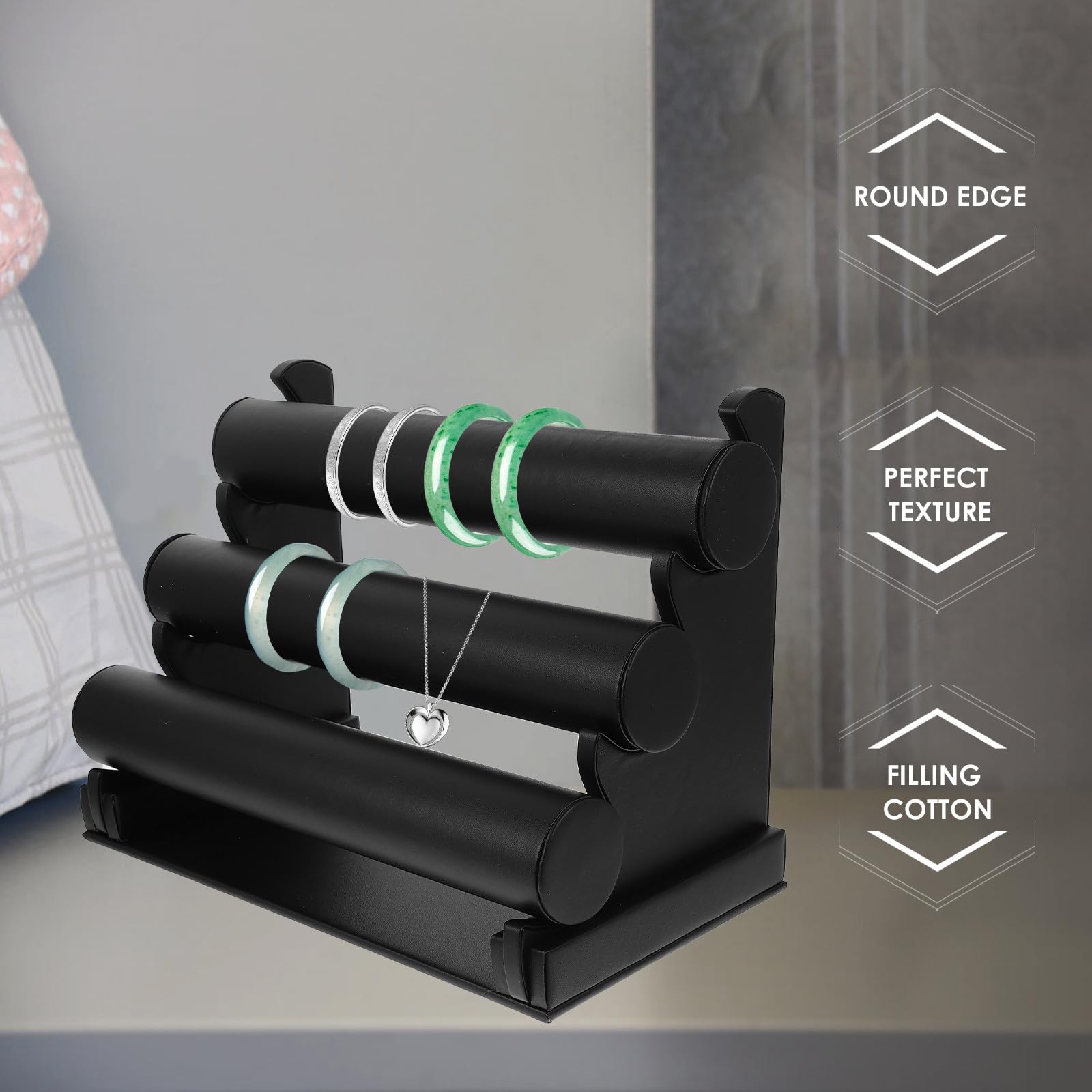 HOMSFOU Tisch Armbandständer 3 stufig aus Pu Leder Abnehmbarer Uhrenhalter Rutschfester Schmuckaufbewahrung Organizer für Armbänder Armreifen und Uhren