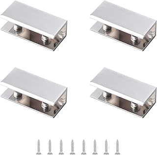 UFURMATE Glass Clamp, 4Pcs Adjustable Rectangle Glass Shelf Bracket Polished Chrome Zinc Alloy Glass Shelf Clamp Clips Wall Mounted Glass Shelf Supports Mounting Brace for 10-12mm Thick Glass