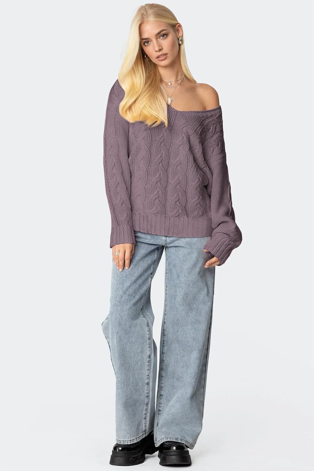 IWD Women's Oversized Sweaters Cable Knit V Neck Long Sleeve Pullover Sweater 2026 - Image 5