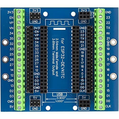 Image of for ESP32 Super Breakout Board DIN Rail Mount 3.81mm / 0.15 inch Terminal GPIO Expansion Board 3 Types Output for ESP32 Module ESP-WROOM-32 ESP32-DevKitC Blue