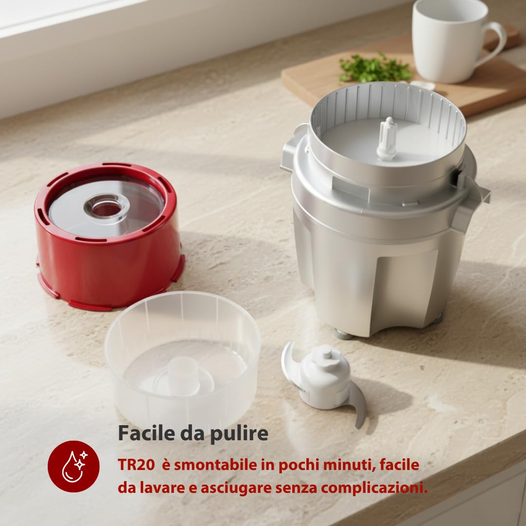 Girmi TR20 Tritatutto, 600W, Capacità 250cc, Lame in Titanio, Lavabile in Lavastoviglie, Dispositivo di sicurezza, Grigio/Rosso