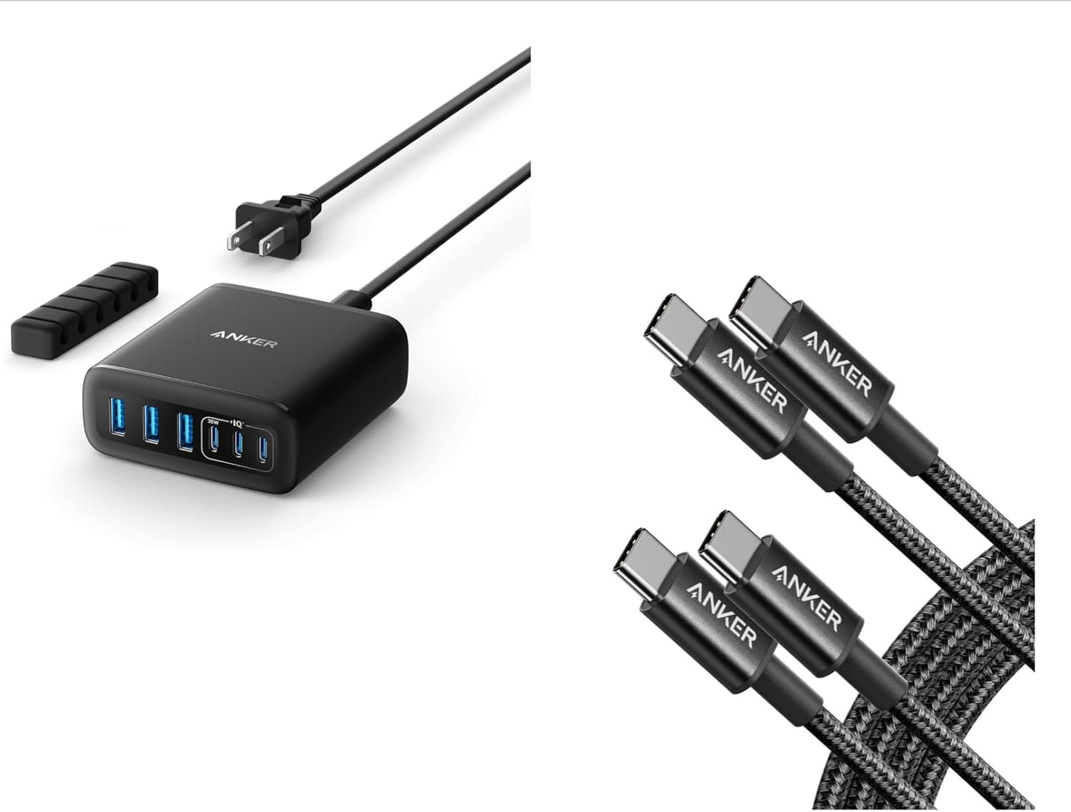 Anker Desktop Charger, Fast Charging, 112W Max 6-Port Charging Station, USB C Cable, Type-C 60W Fast Charging Cable (6FT, 2Pack)