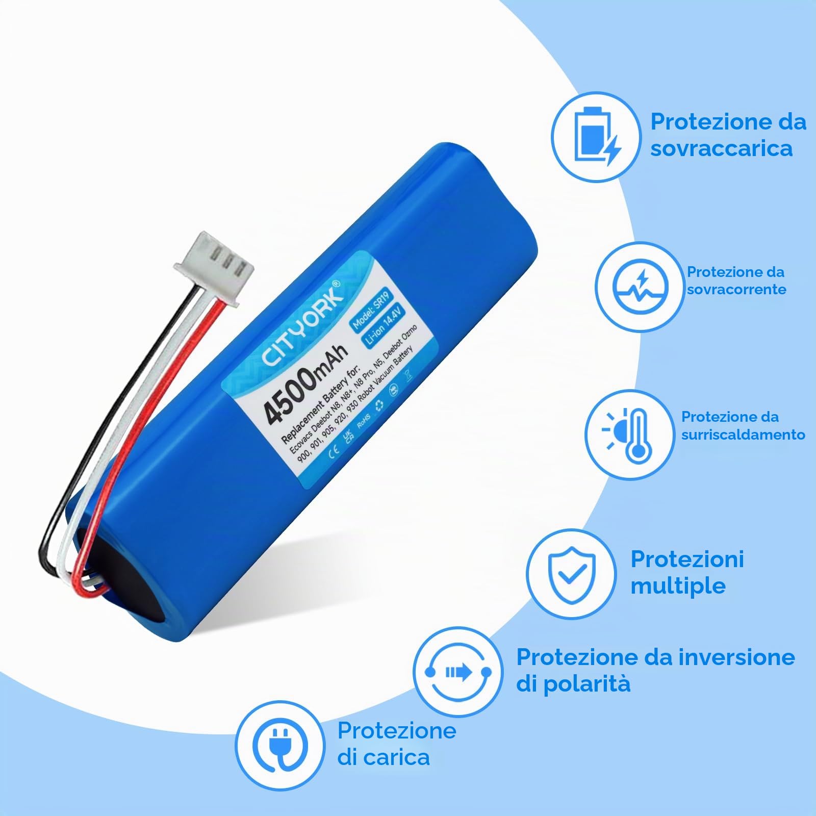 CITYORK Batteria di Ricambio per Ecovacs Deebot N8, N8+, N8 Pro, N8 Pro+, N5 Home, Batteria di ricambio Deebot Ozmo 900, Ozmo 901, Ozmo 905, Ozmo 920, Ozmo 930,Ozmo 937-14,4V/4500mAh