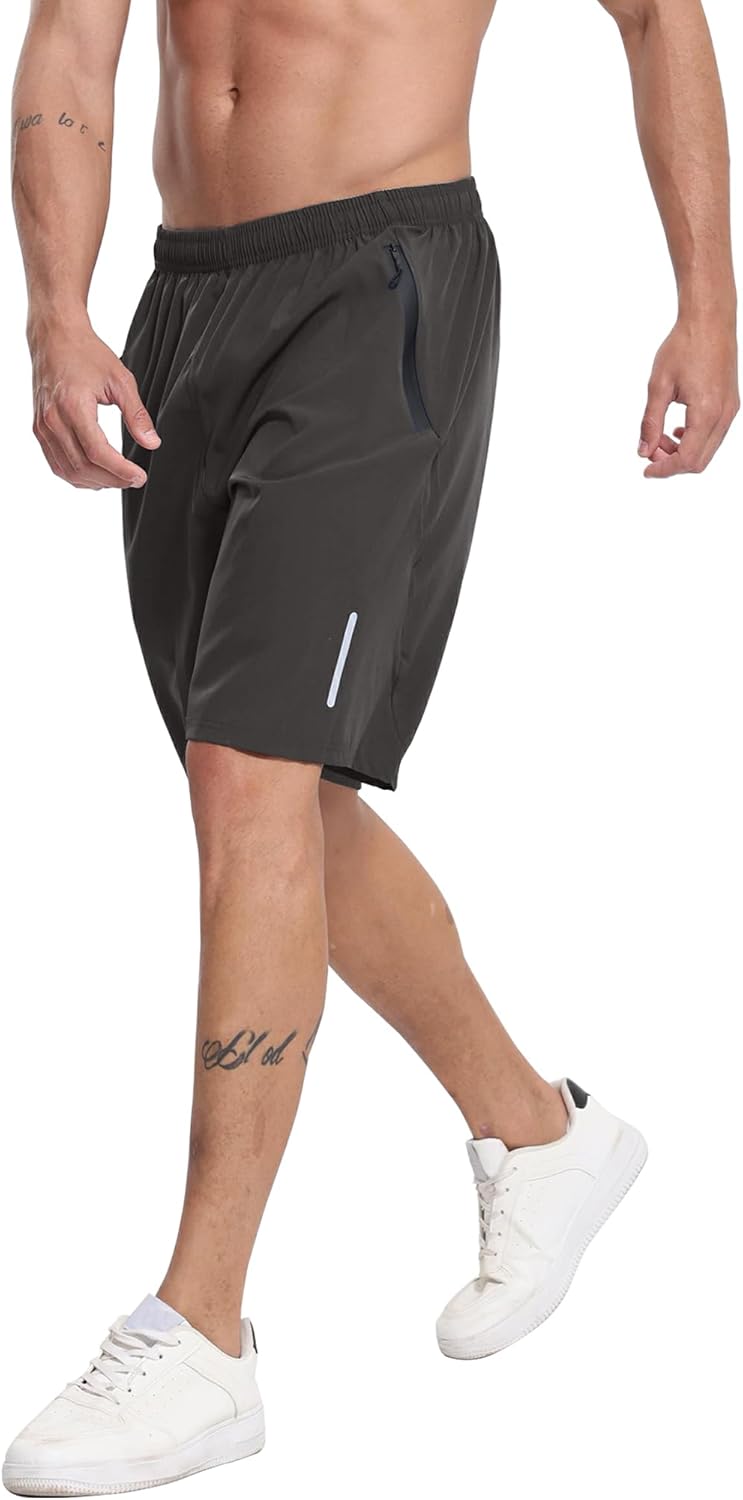 BUYJYA 5 Pack Men's Athletic Gym Shorts Set Workout Basketball Running Elastic Waist with Zipper Pocket Gift