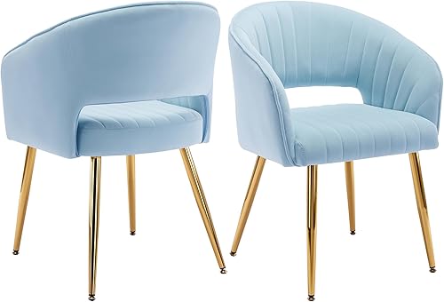 GOOLON Juego de 2 sillas de comedor de terciopelo con respaldo redondo, silla copetuda para comedor, moderna silla de comedor tapizada con patas de