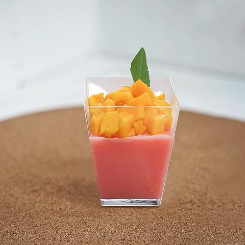 Miniatura 7 de Oomcu Paquete de 50 tazas cuadradas de plástico transparente de 5 onzas con cucharas – Vasos desechables para aperitivos para fiestas, yogur