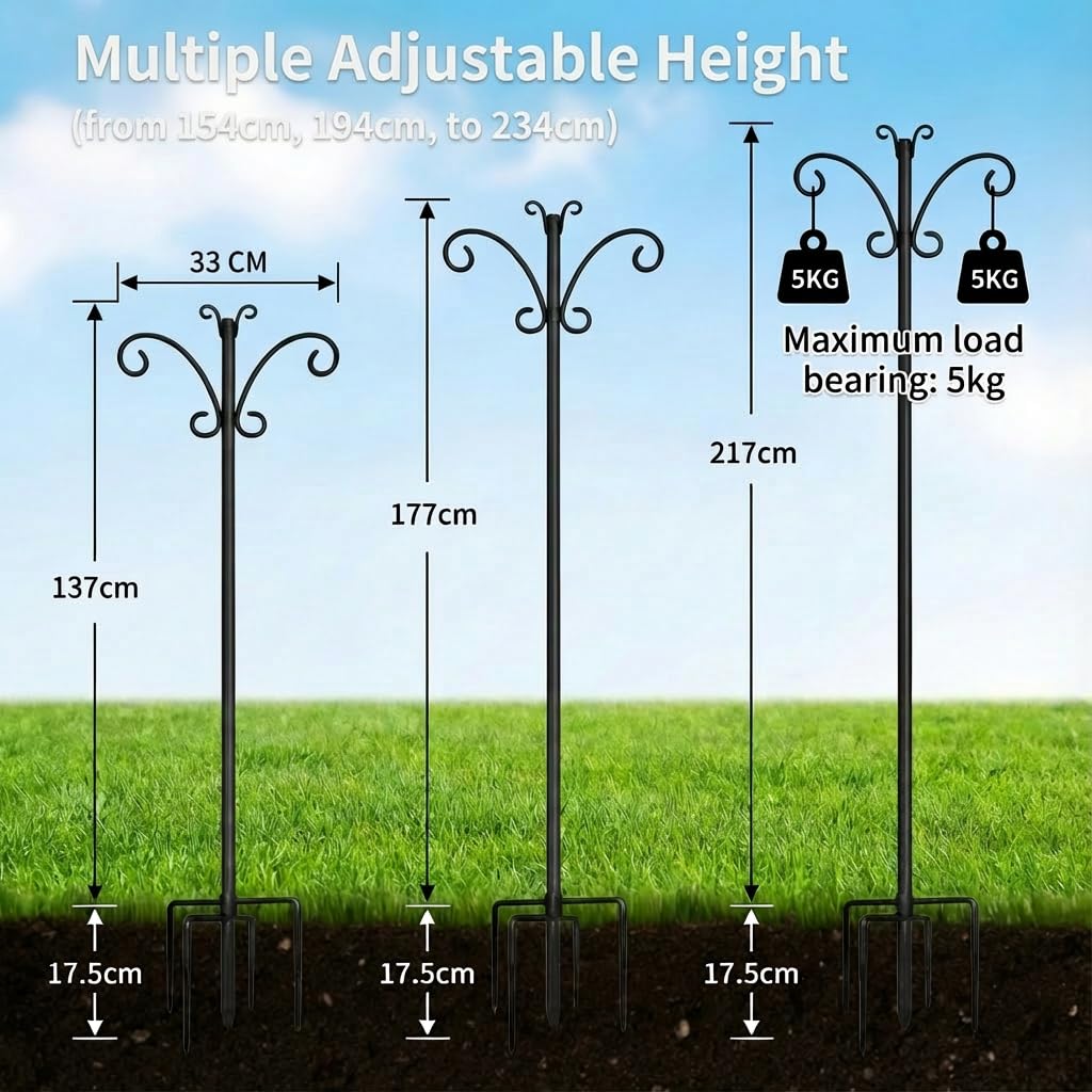 Hoofun Support de crochet pour mangeoire à oiseaux : 234 cm - Station de suspension d'extérieur en métal robuste - Dessus papillon avec base griffe améliorée - 19 mm d'épaisseur - Pour lanternes
