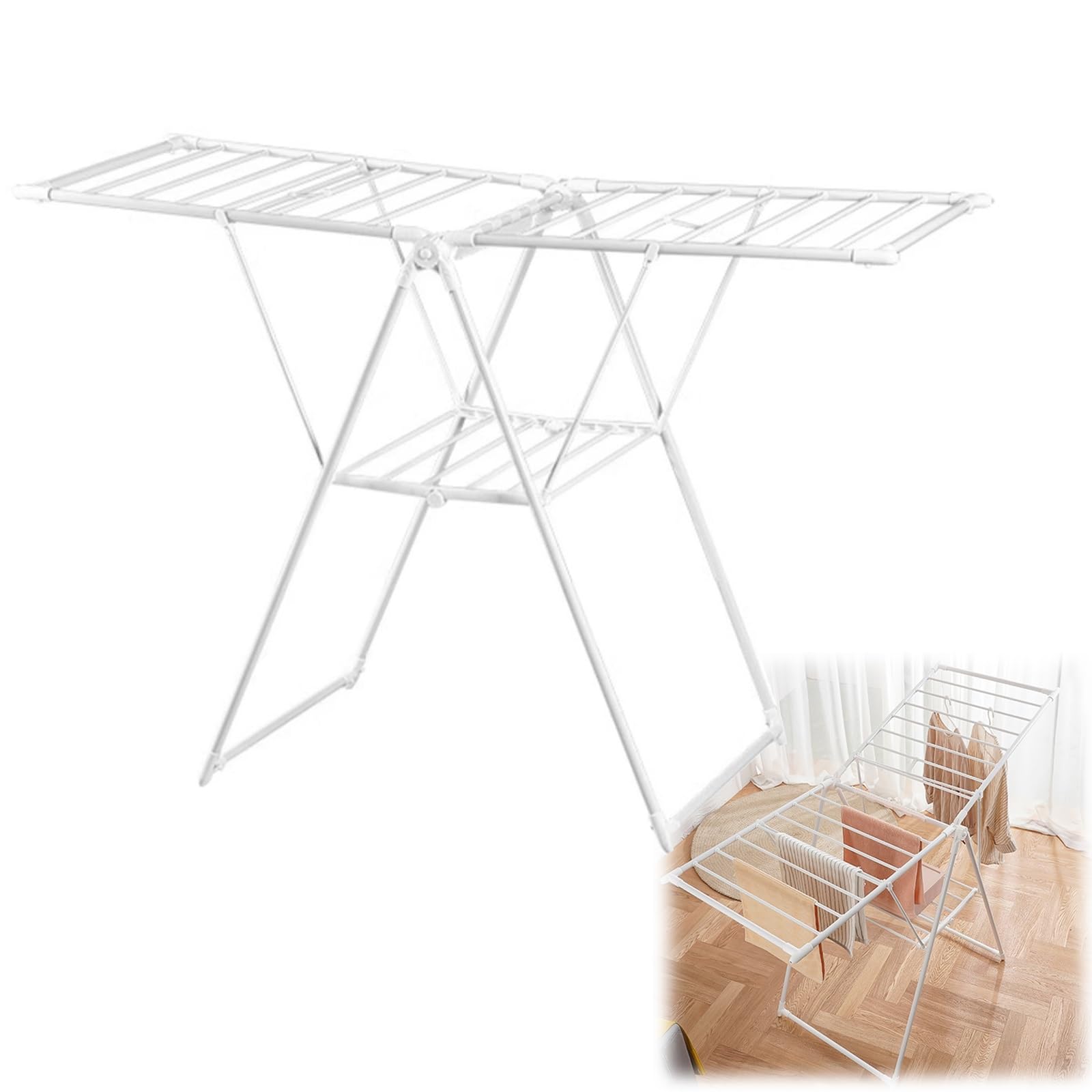 Tendedero plegable para ropa, portátil, plegable, para ahorrar espacio, pintura de acero al carbono, estantes de lavandería portátiles plegables para secar ropa, toallas, ropa de cama, tendedero de