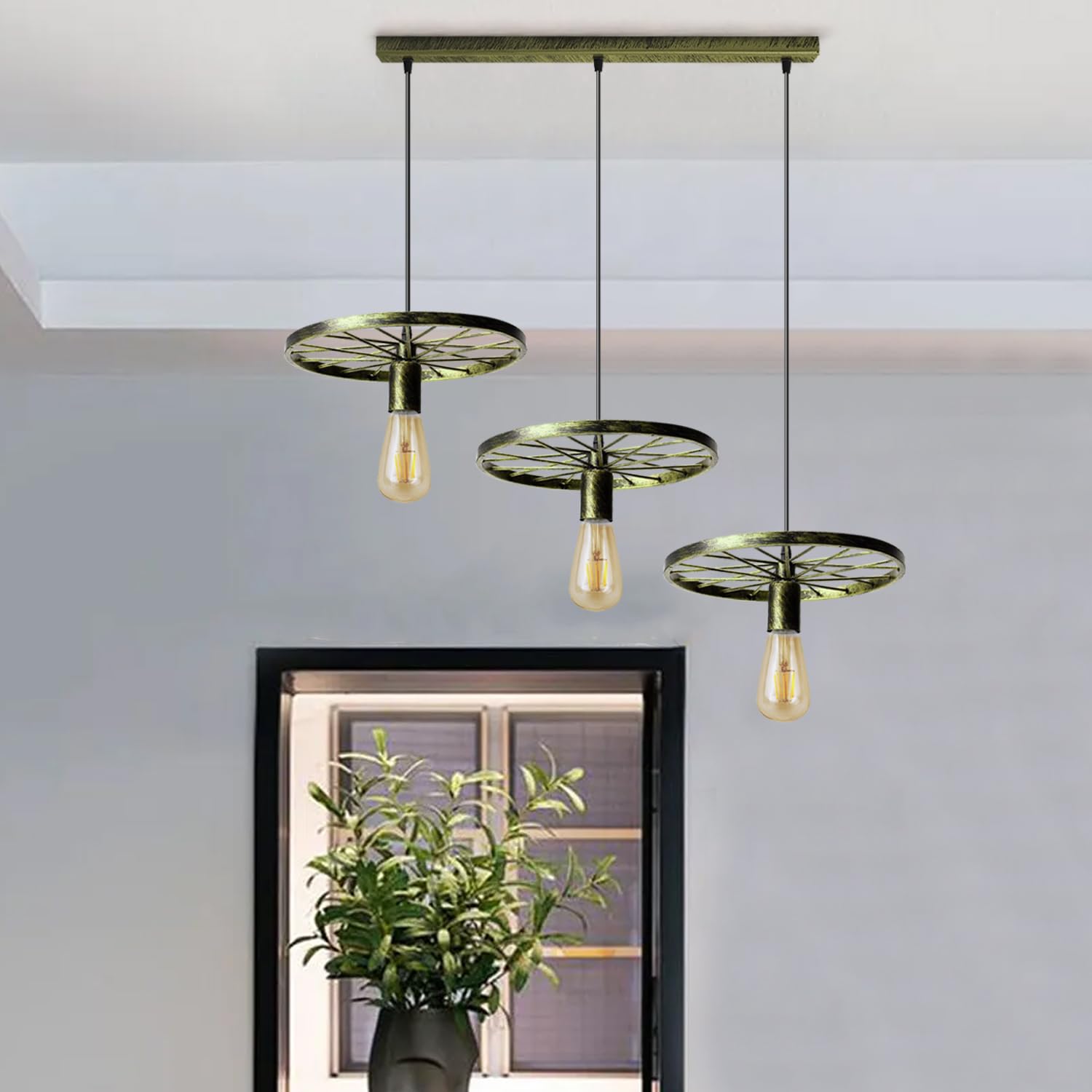 LEDSone Lampada da soffitto a 3 vie, stile vintage, rustico, in metallo, stile industriale, lampada da soffitto in argento spazzolato, attacco E27 con piastra da soffitto da 50 cm [classe energetica