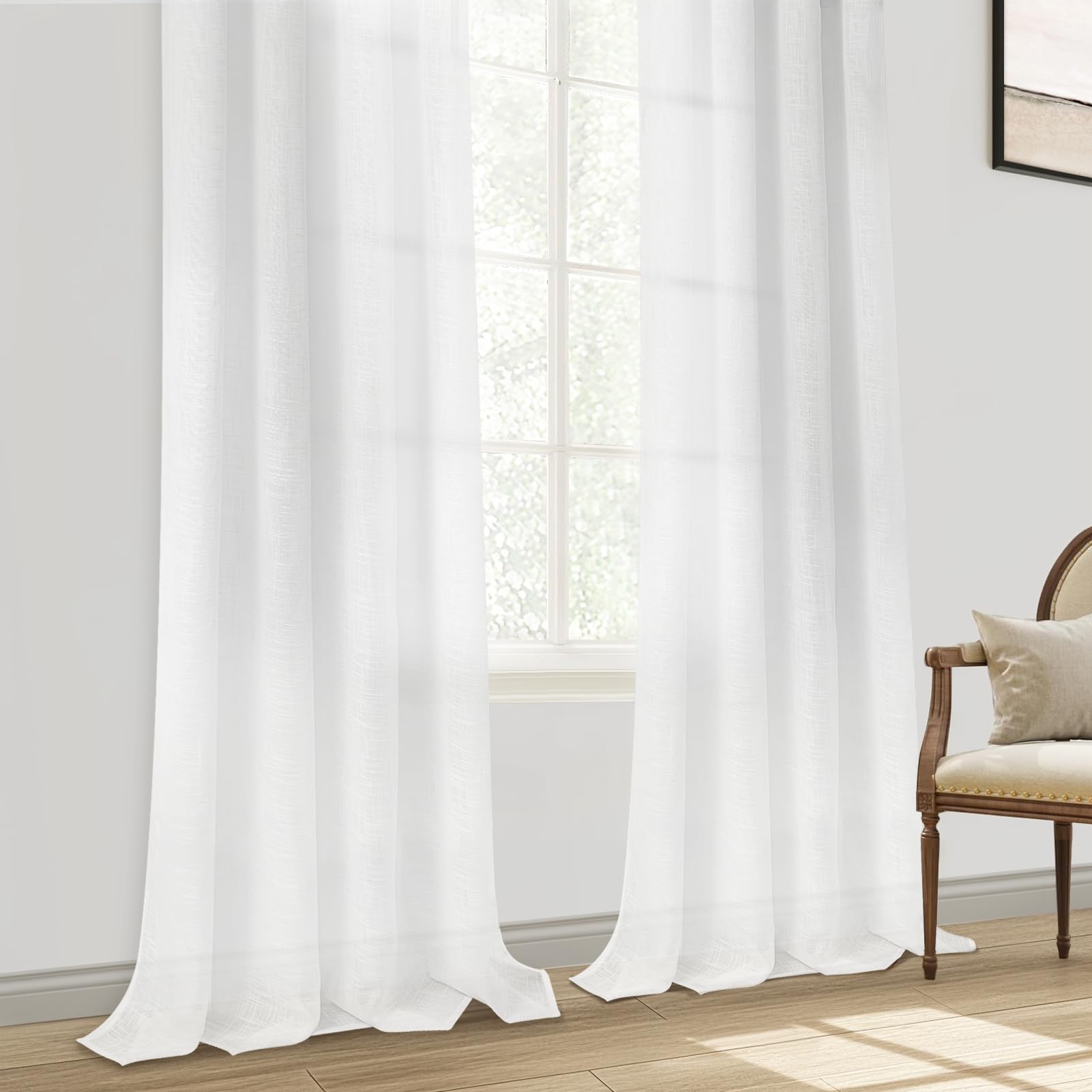 MRTREES Gardinen Leinenoptik mit Ösen 2er Set,Vorhang Weiß 245x140 cm | Vorhänge Halbtransparent,Boho Style,Landhaus,für Wohnzimmer Modern,Schlafzimmer,Fenster,Kinderzimmer,Kaffeehaus,Balkontür