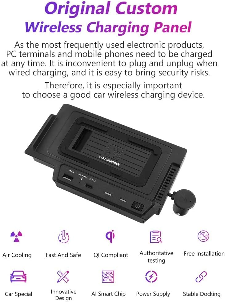 Car Wireless Charger for Mercedes-Benz GLE Coupe GLS AMG 2020-2023, 15W Qi Fast Charging Phone Pad for Mercedes Benz W167 X167 V167 GLE 350 450 AMG 53 Coupé 63 S GLS 450 580 AMG 63 Accessory
