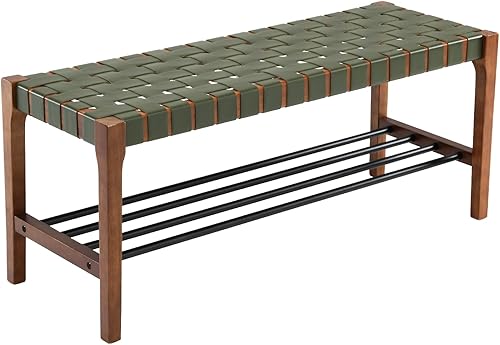 Kmax Banco de almacenamiento para entrada, con correas tejidas, para pasillo, entrada, dormitorio, esquina, color negro