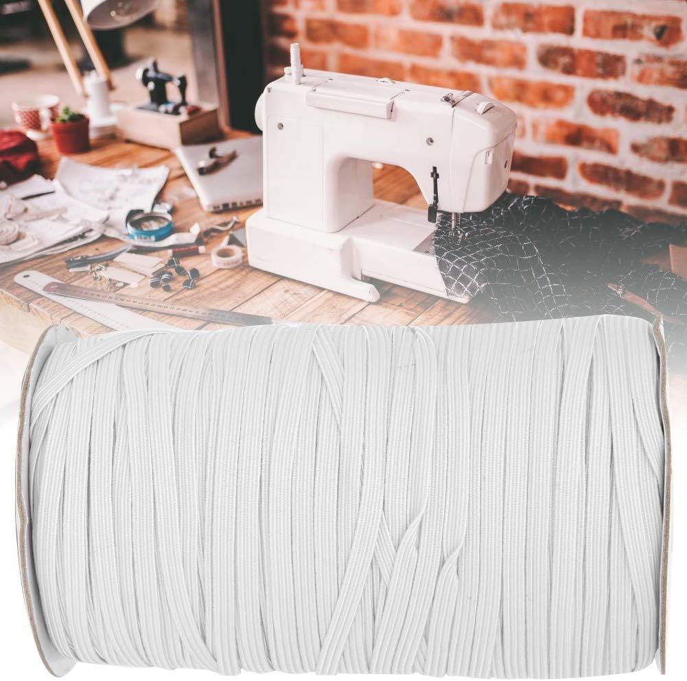 High Elastic Rubber Rope Cord Heavy Stretch Knit Sewing Accessory for Protective Clothing Cuffs Rubber Bands Belts Neckline or Handicrafts White 5mm Width 200 Yard Length Roll
