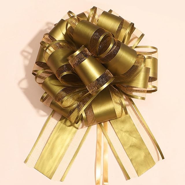6 Pieces Large Pull Bows,Gold Gift Bow,6 inches,Christmas, Party Birthday Gift Wedding Ribbon Bows for Wrapping Boxes or Flower Decorations, Valentine's Day Gift Decorations