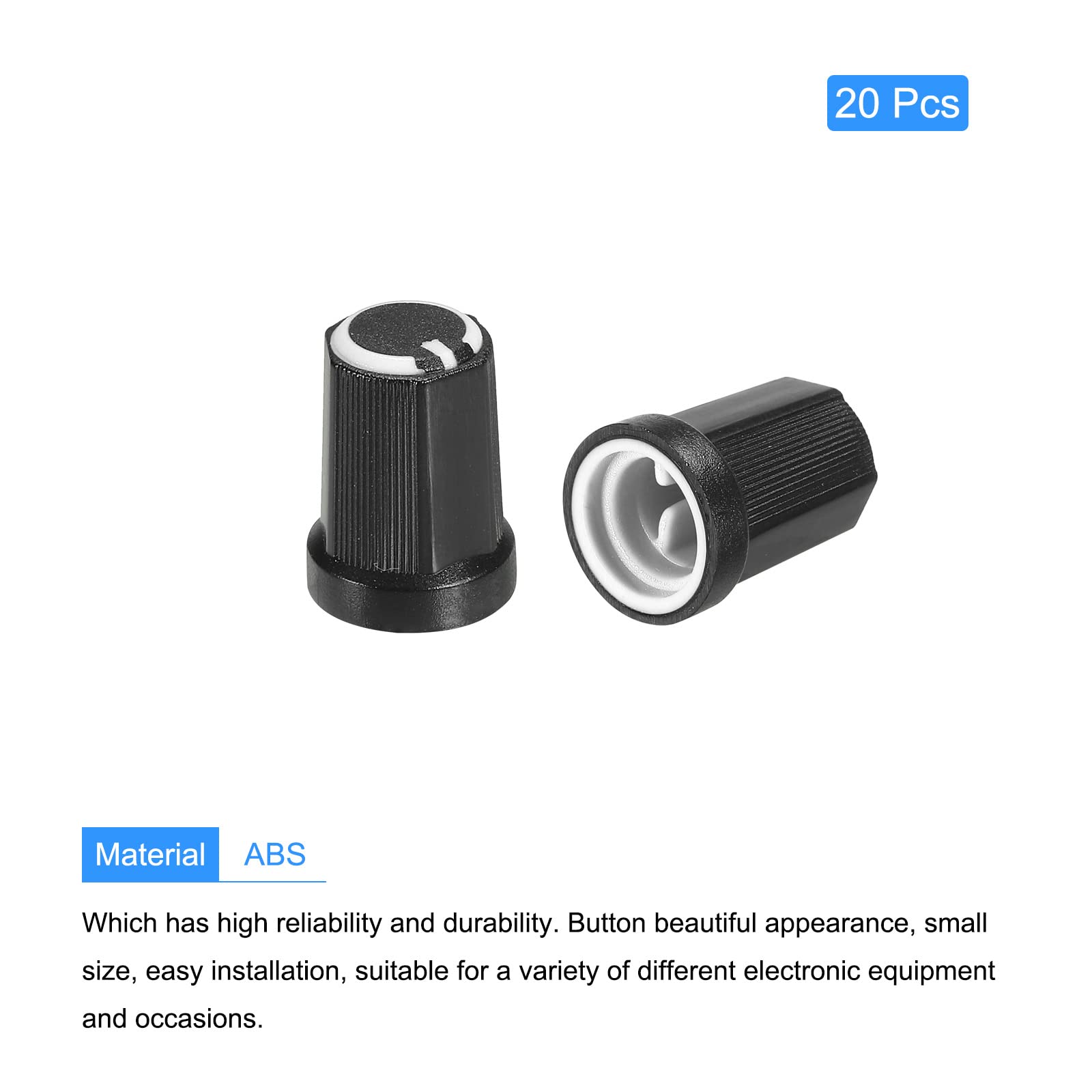 QUARKZMAN Manopola Per Potenziometro – Albero D 6 Mm, Rotazione 270°, 20 Pezzi Nero ABS – Per Chitarra, Basso, Amplificatori E Stereo