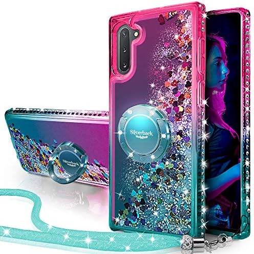 Silverback for Galaxy Note 10 Case, Moving Liquid Holographic Sparkle Glitter Case with Kickstand, Bling Diamond Rhinestone Ring Slim Girls Women Case for Samsung Galaxy Note 10 - Green