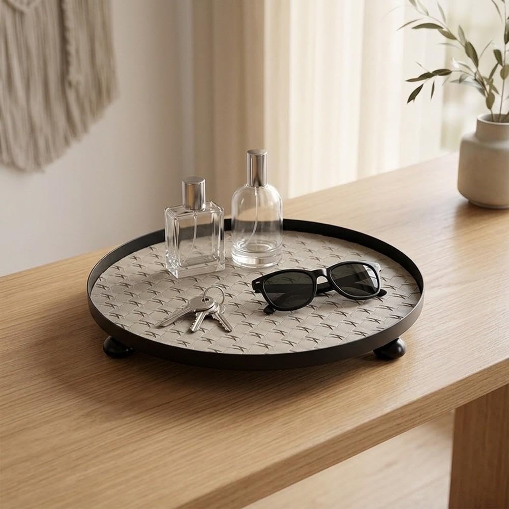Bandeja Redonda de Antideslizante 20cm Decorativa Bandeja Redonda(White-30CM)
