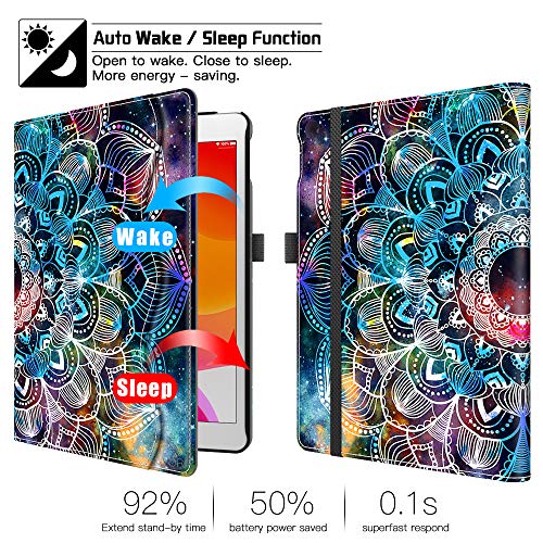 Vori Ipad 9Th/8Th/7Th ​Generation Case (2021/2020/2019 Release, Ipad 10.2 Inch Case), Folio Smart Protective Stand Cover With Auto Wake/Sleep, Pocket And Hand Strap For Ipad 10.2 '', Mandala Galaxy #TOP2