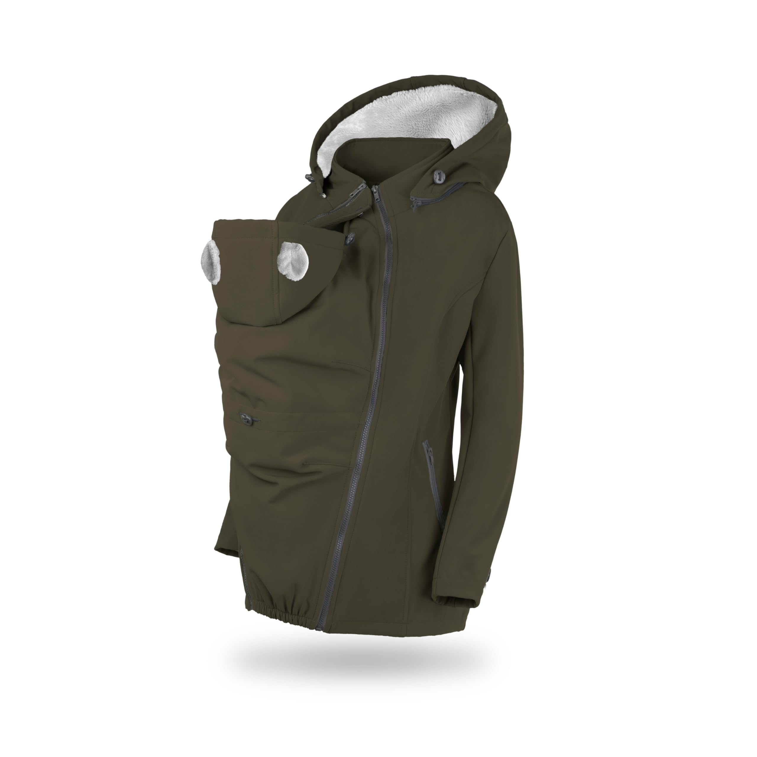 fun2bemum Aurora 5in1 Winter Jacke, Umstandsjacke mit Einsatz, Softshell Tragejacke mit Teddyfutter für Babytrage vorne & hinten