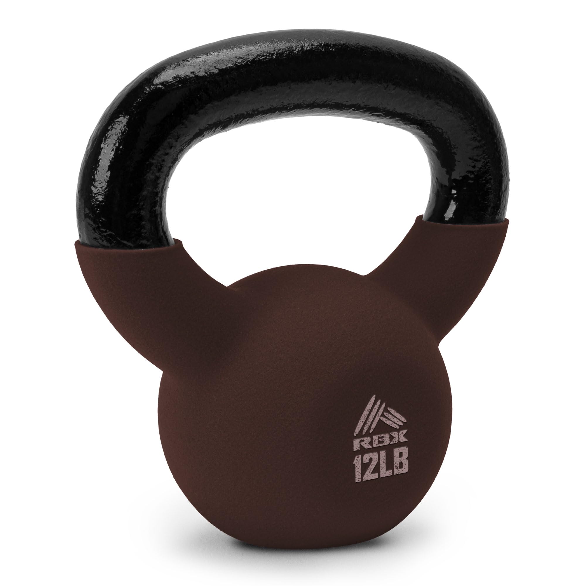 RBX Neoprene Kettlebell, Wide Handle, Iron Core, Flat Bottom, Great for All Fitness Levels (Brown, 12.0 Pounds)