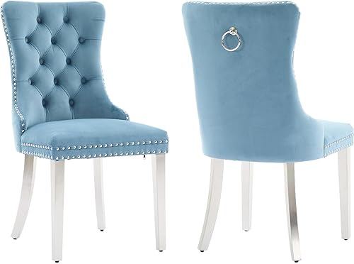 Miniatura 49 de Juego de 8 sillas de comedor tapizadas de lujo, sillas de cocina beige con patas de metal dorado, silla de comedor con respaldo capitoné de