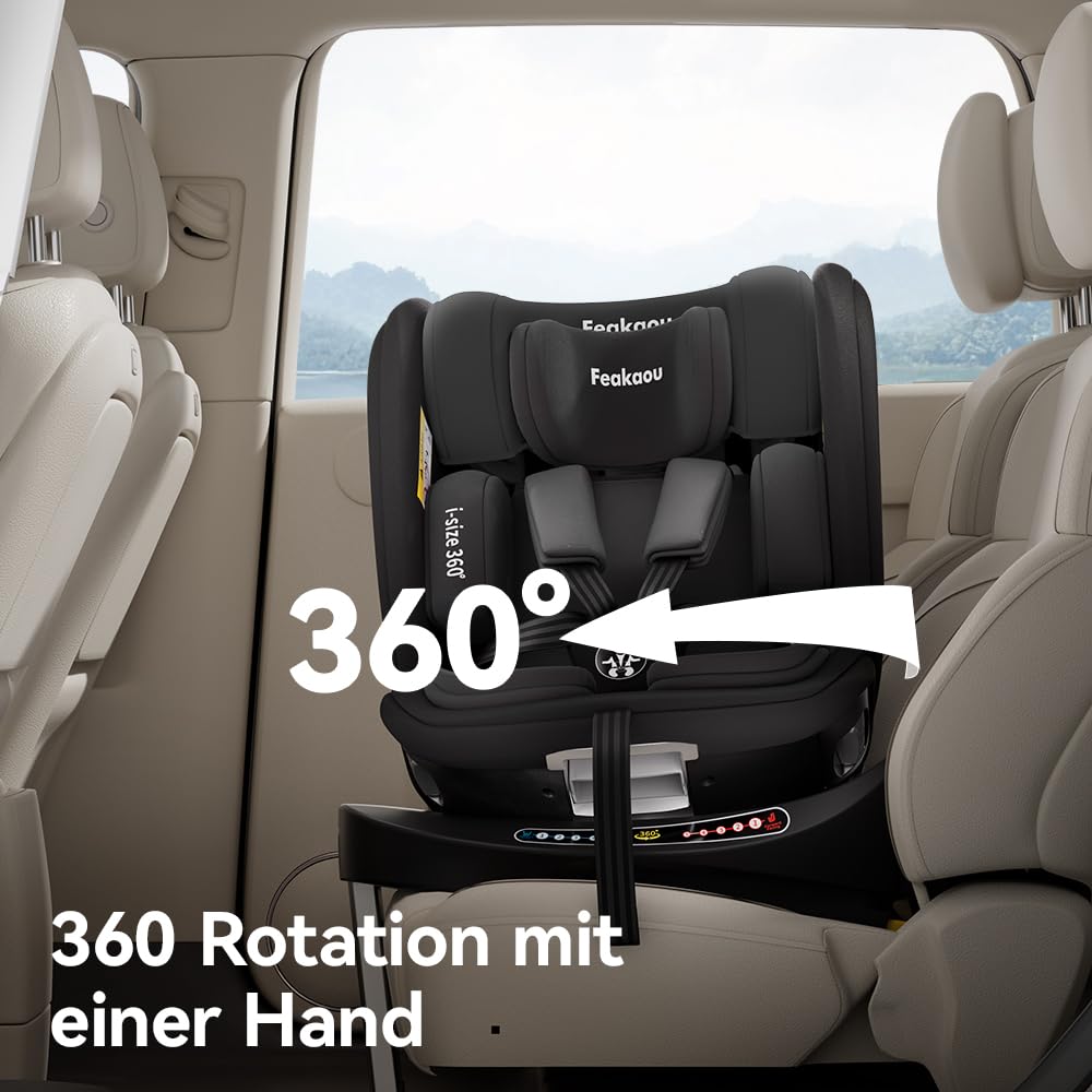 Siege auto bebe 0 à 36kg isofix Pivotant - Pour enfants 0–12 ans, 40–150 cm,Siège auto pivotant 360°d’une seule main,Certifié i‑Size, avec Porte-gobelet.Noir