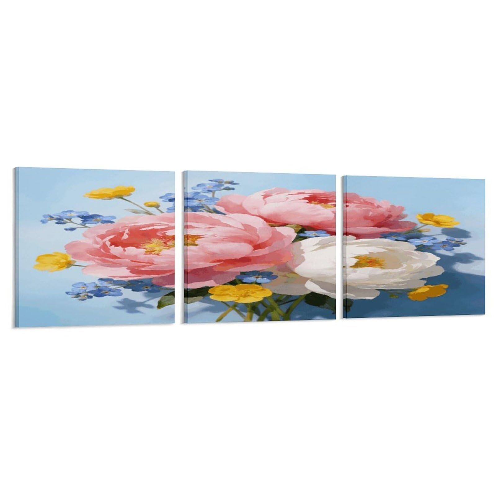 Khauerbc Style Set Of 3 Floral Cute Flower Aesthetic Wall Art，Paintings Artwork For Living Room, Hallway, Bedroom, Office Wall Decor For Living Room, Hallway, Bedroom, Office Paintings Artwork 8X8 Inch