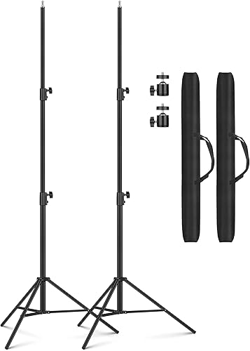 Paquete de 2 soportes de luz y trípode de aluminio resistente, 9.2 pies/110 pulgadas, funda de transporte, HTC Vive, luces de anillo LED, compatible