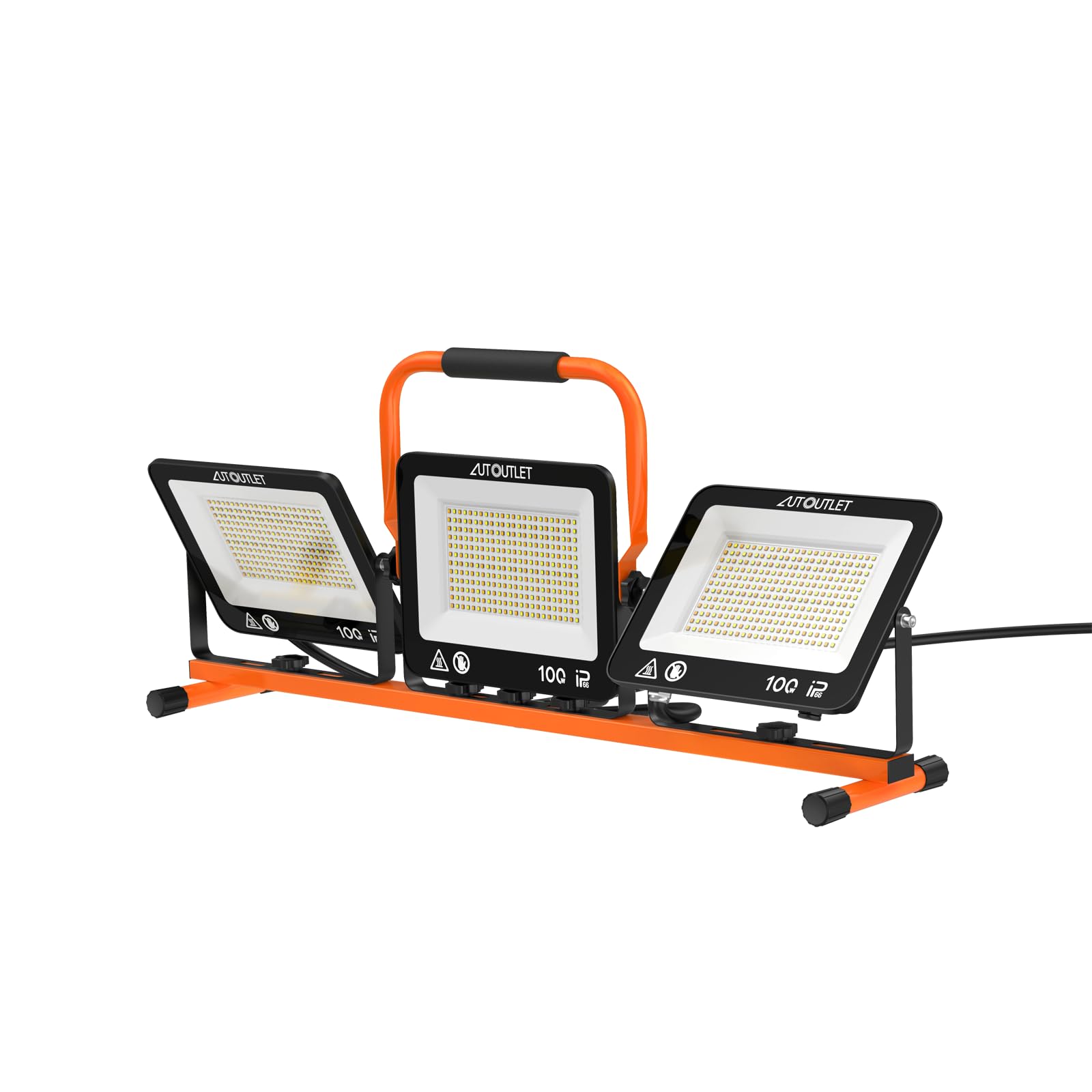 AUTOUTLET Baustrahler LED mit Stativ 300W, 3 Farbtemperaturmodi & 5M Kabel | 27000LM Baulampe, 3000K/5000K/6500K, 118-174cm Höhenverstellbar Stativ, IP66 Wasserdicht, Abnehmbar, für Garage Baustelle