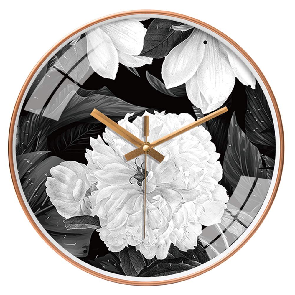 Amazon.co.jp: 黒と白の花柄のガラスの壁時計壁掛け時計、創造的な現代