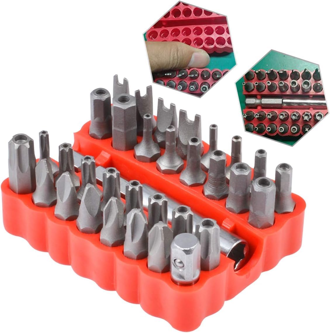 33 Pcs Security Bit Set Tamper Proof Torx Hex Star Magnetic Extension Star Screwdriver Bit Set including Holder Blue by HOHXEN