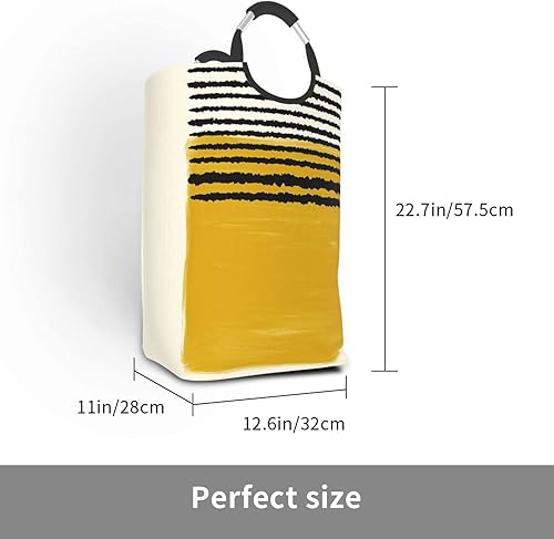 Miniatura 3 de Cesto de ropa sucia con estampado de líneas amarillas mostaza, impermeable, plegable, con asas, para el hogar, baño, dormitorio, dormitorio