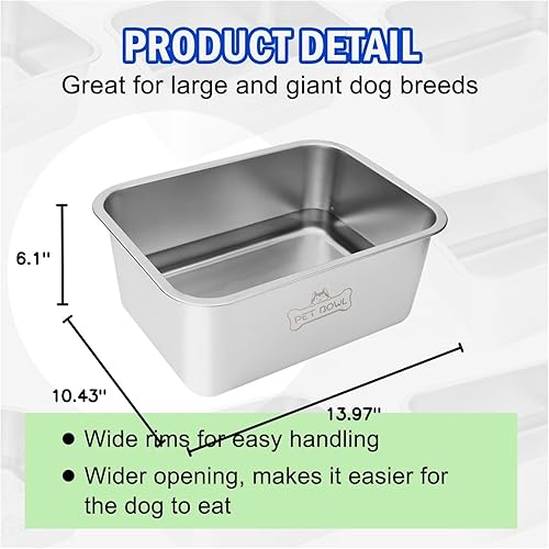 Miniatura 8 de Cuencos de agua para perros grandes, 3 galones, de acero inoxidable duradero, tazón de agua y comida de gran capacidad para interiores y exteriores,