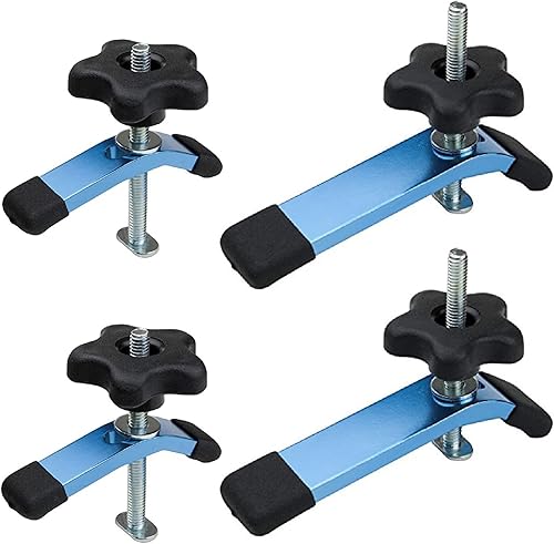 POWERTEC 71863 Juego de Abrazaderas de Soporte para Vía T, 5-12" de largo x 1-18" de ancho y 3-58" de largo x 34" de ancho, 2 de cada una, 4 PK