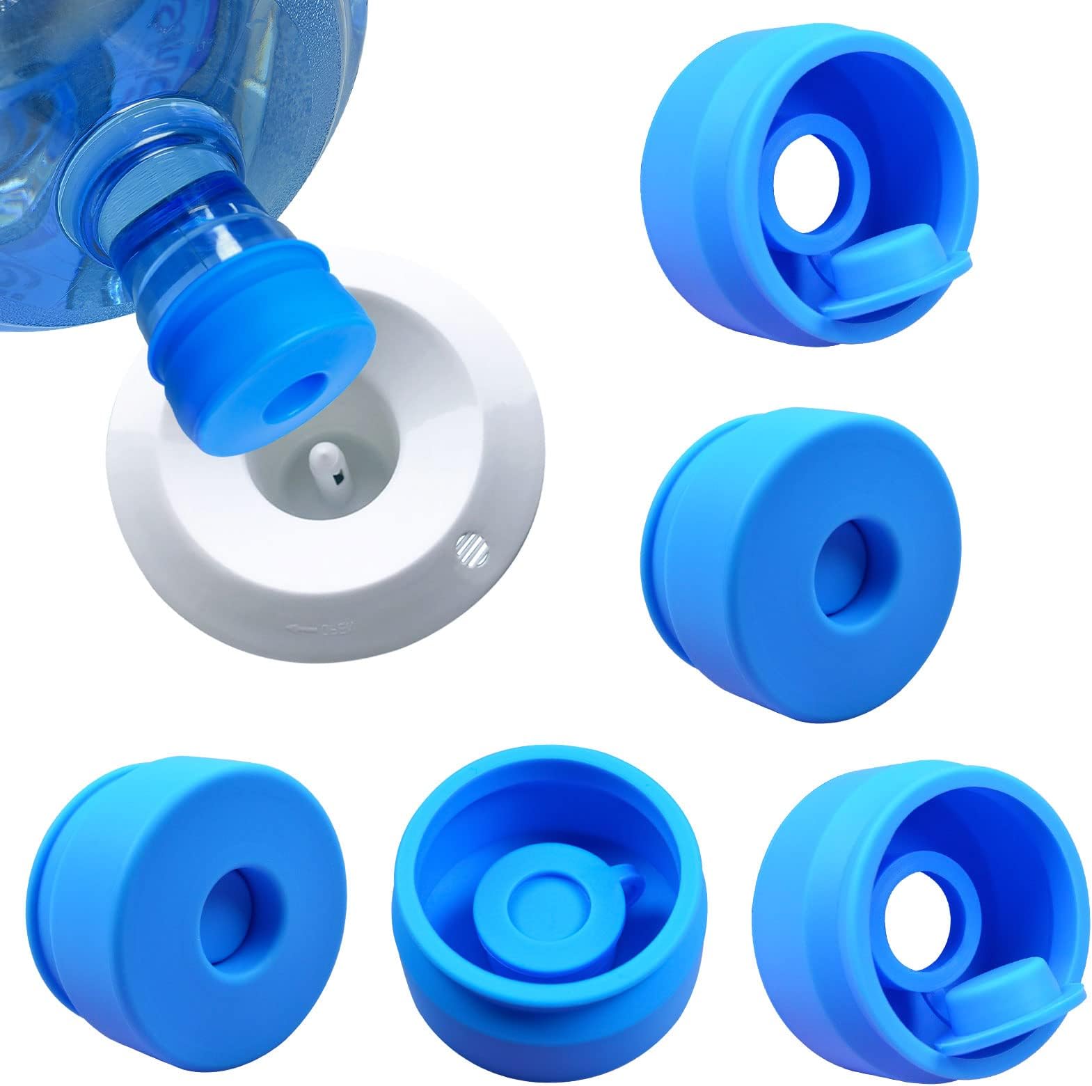 U-Goforst [3 PCS] 3 & 5 Gallon Water Jug Cap - 55mm Food Grade Silicone Reusable Bottle Cover for Standard/Screw/Crown Tops, Dispenser Replacement Lids, Non Spill & Leak Free