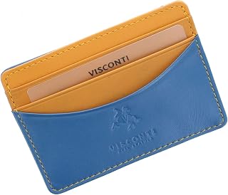 Colección Lucca Ramon Tarjetero Delgado de Dos Tonos de Cuero LC35 Azul/Mostaza