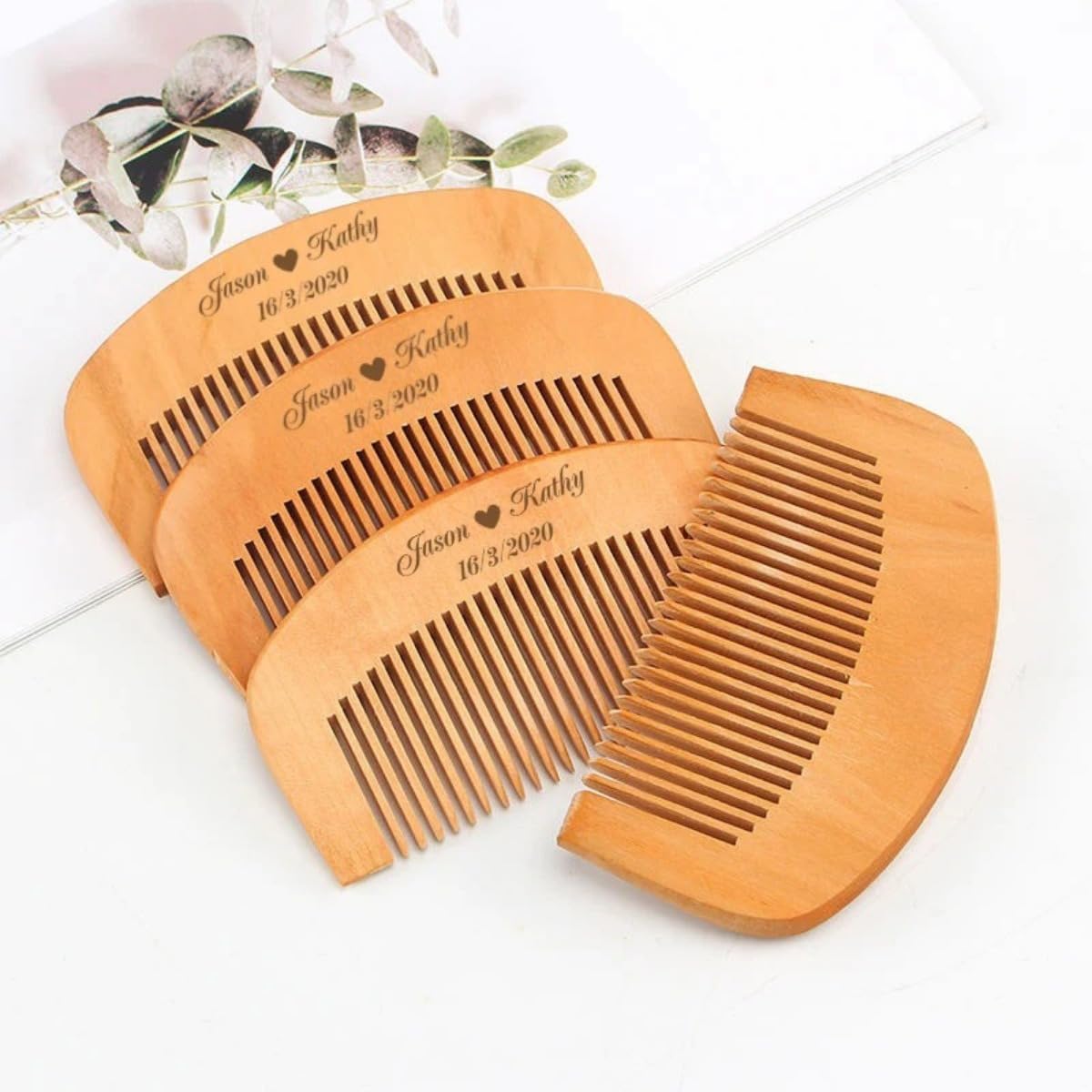 Peigne en bois personnalisé miroir en bois cadeau de mariage, fête de mariage, porte-monnaie (50 pièces)