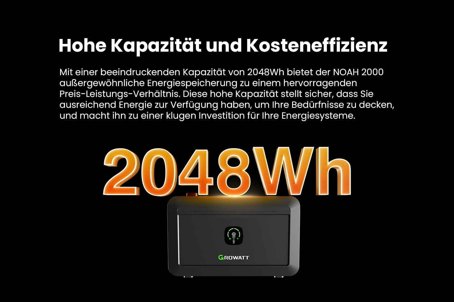 Powerness® 2000W Balkonkraftwerk mit Speicher 2048Wh, Growatt NOAH 2000 mit NEO 800W, 4×500W Full Black Bifaziale Solarmodule, Zubehör Komplettset, Plug & Play (0% MwSt)
