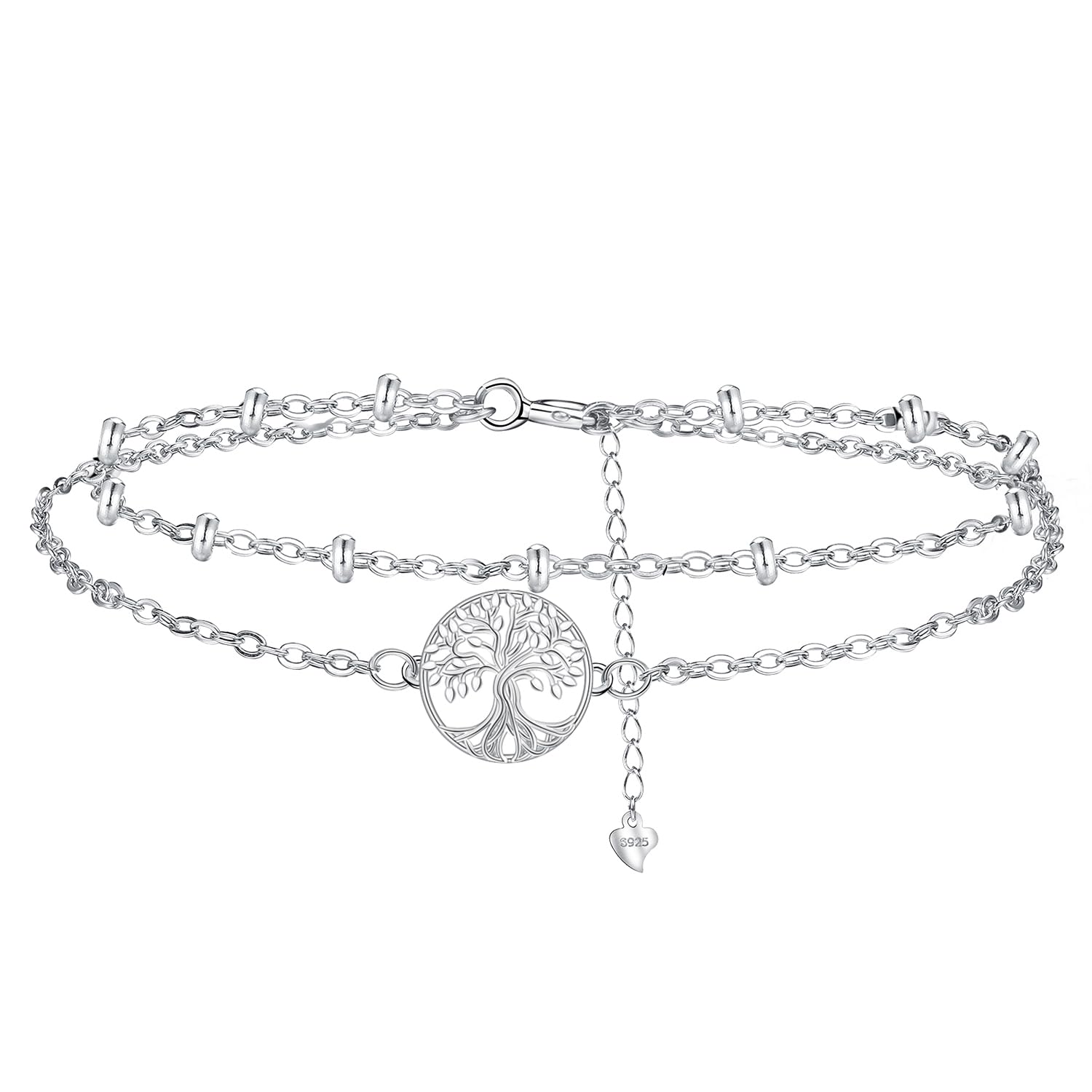 Hifeeled Damen Armband 925 Sterling Silber Doppelkette mit Kugelperlen für Frauen Original Schmuck Weihnachten Geschenk Mutter Ehefrau Freundin Verstellbarer [16+4cm]