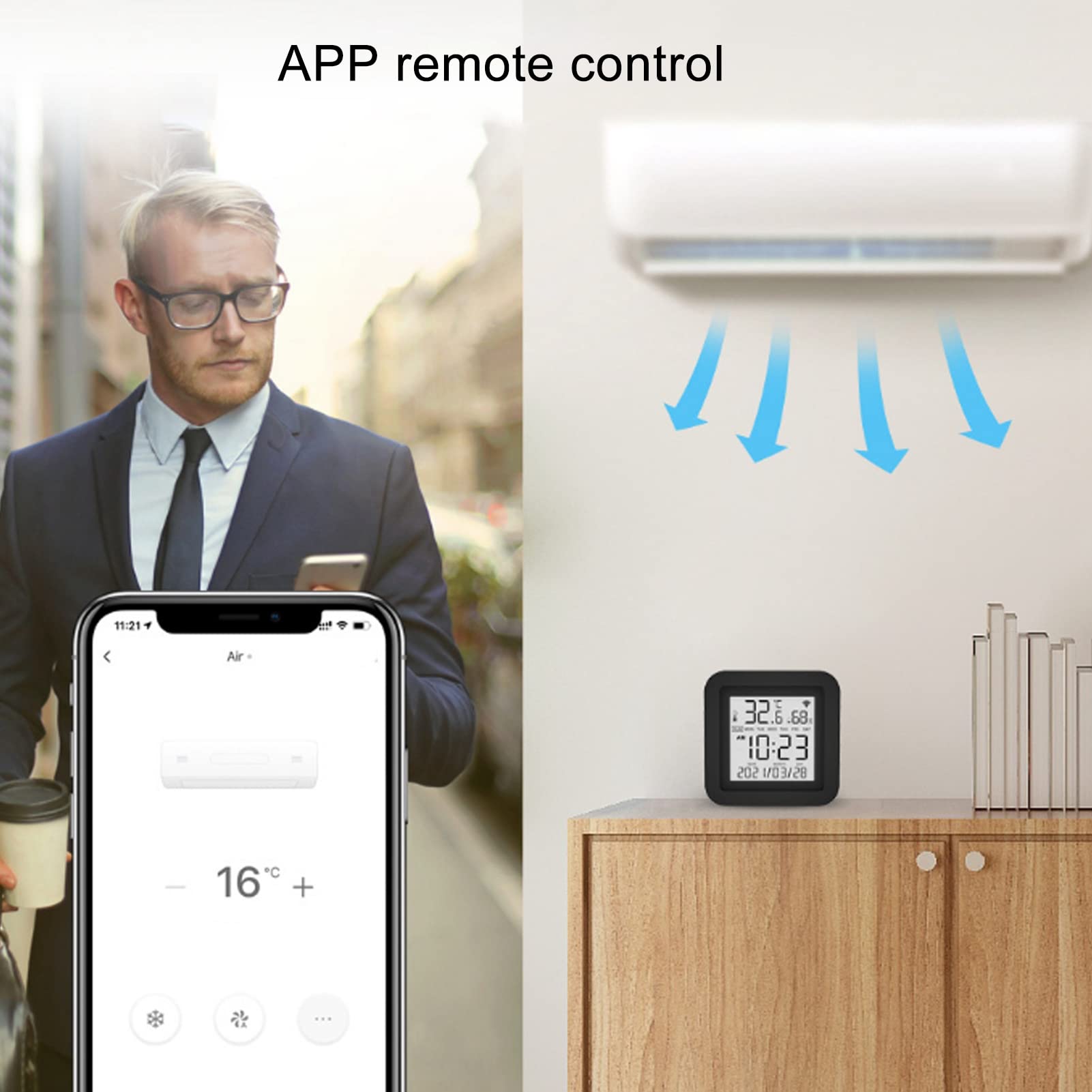 Termometro igrometro ZenithAur WIFI con telecomando a infrarossi, WIFI da 2,4 GHz e display, indicatore di umidità della temperatura intelligente per il controllo della domotica