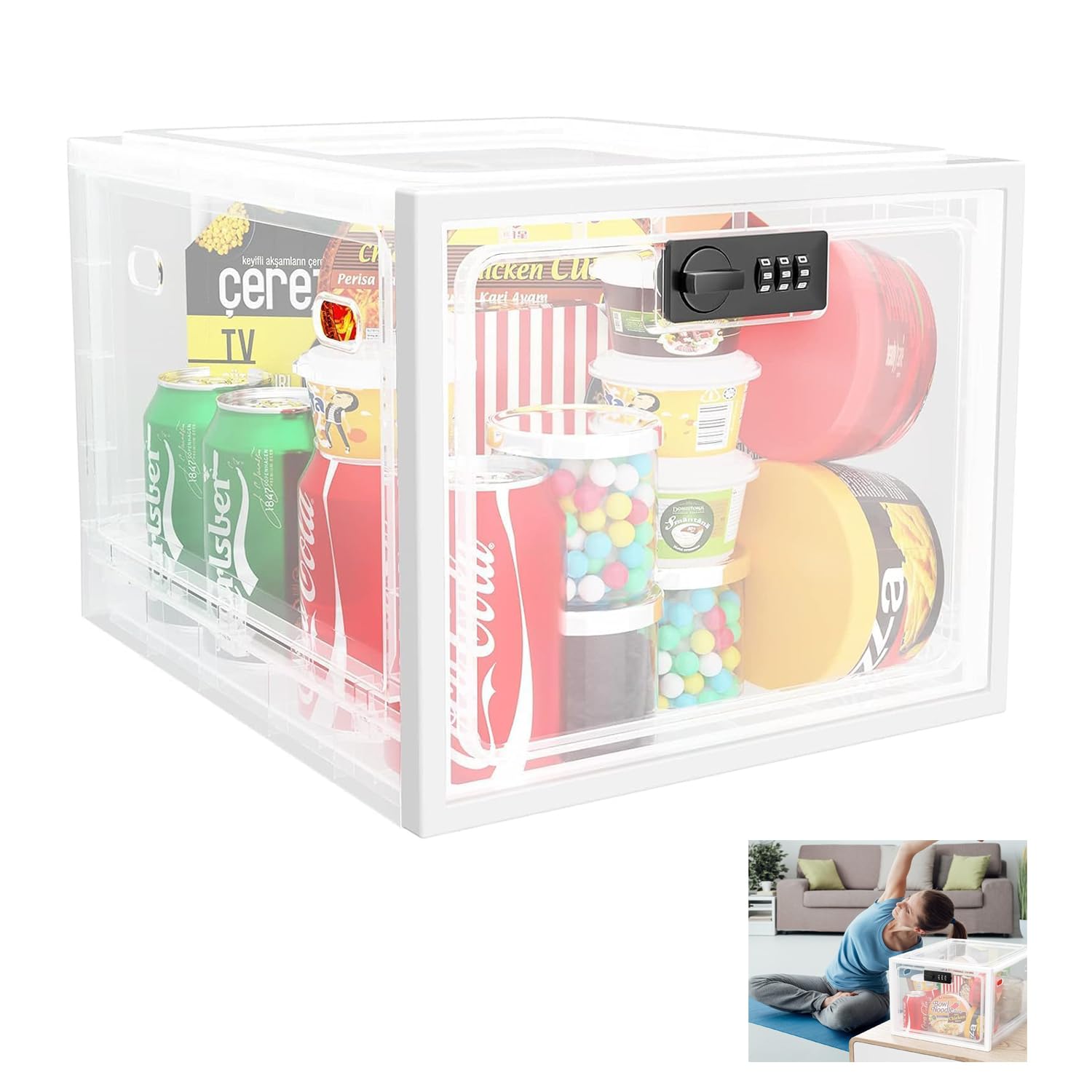 SW FUTURE Large Lock Box, Medicine Lockable Storage Box Container for Medication Storage, Refrigerator Food Safe Locking Box Tablet Phone Locked Box for Kitchen Home School and Office Safety