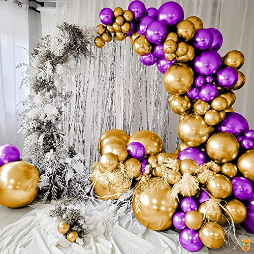 Image of Just Party 25Pcs Purple & 25Pcs Golden Metallic Chrome Balloons with Shiny Surface For Birthdays /Anniversary /Engagement /Baby Shower /bachelorette Party Decorations (Pack of 50)