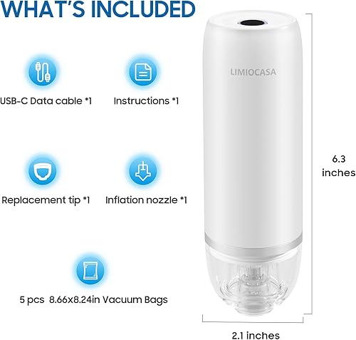 Miniatura 5 de Handheld Vacuum Sealer for Food Storage, Cordless Mini Vacuum Pump with Reusable Bags, USB-C Rechargeable Portable Food Vacuum for Meat, Vegetables