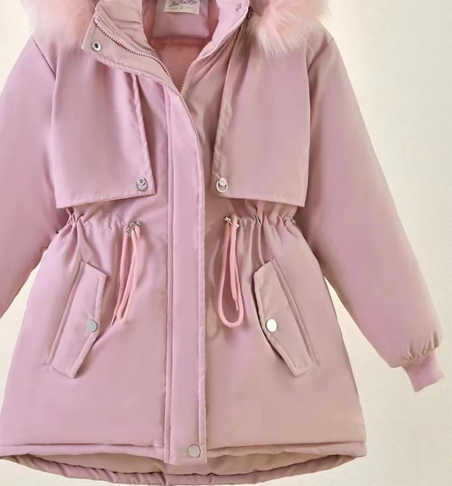 Piumino da bambina con cappuccio e pelliccia, caldo, invernale, per 6-12 anni