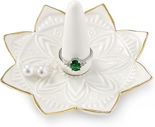 Ceramic Ring Holder for Jewelry,White Mandala Ring Dish Jewelry Dish Jewelry Holder,Room Decor,Engagement Wedding Birthday...