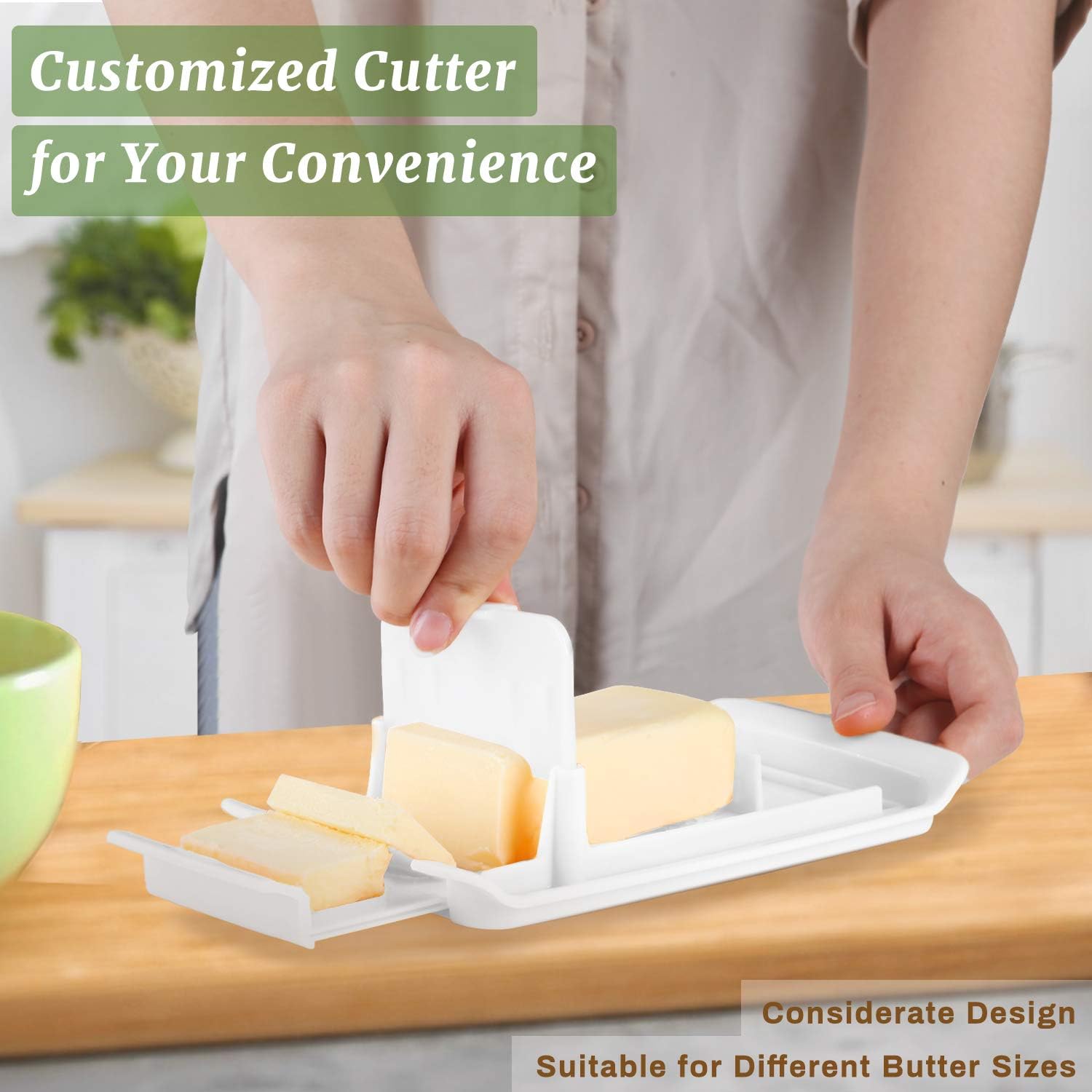 Butter Dish with Lid, Quality Plastic Butter Keeper with Butter Cutter, S/S Butter Fork, Clear Cover and Pull Out Design, Butter Container Perfect for Standard Butter Stick of East and West Coast